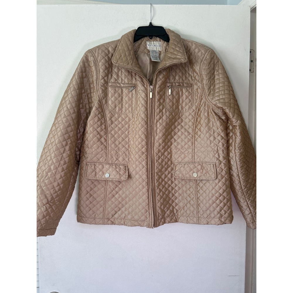 White Stag Womens Tan Quilted Diamond Zip Front Barn Jacket Large 12-14 W5364801